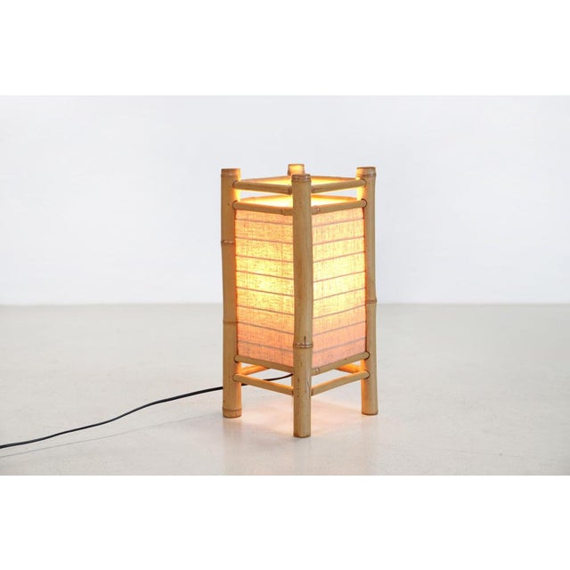 1970s Vintage Japanese Tarogo Table Lamp in Bamboo and Linen, 1970s For Sale - Image 5 of 6