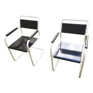 Mid-Century Iron and Wood Painted Garden Chairs, Set of 2 For Sale