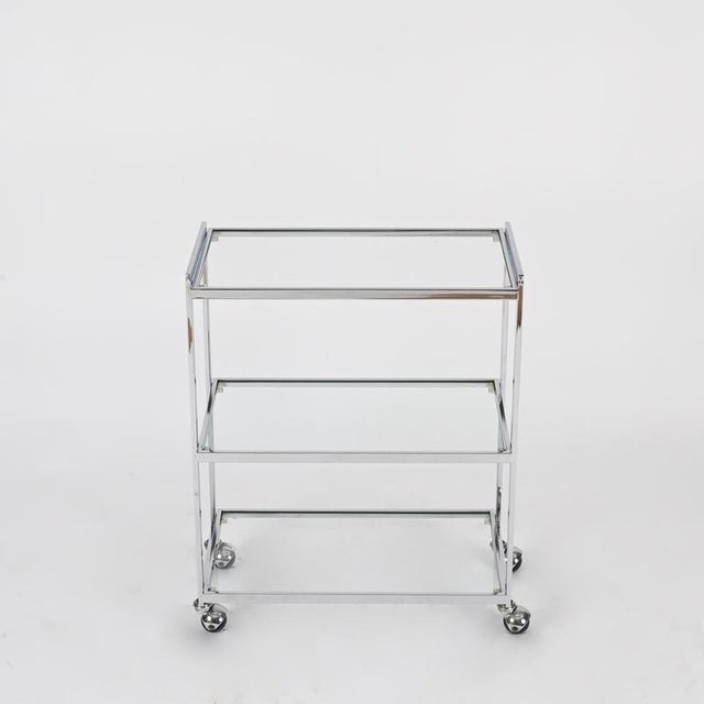 Vintage Rectangular Serving Bar Cart in Chrome and Crystal by Milo Baughman, 1970s For Sale - Image 9 of 12