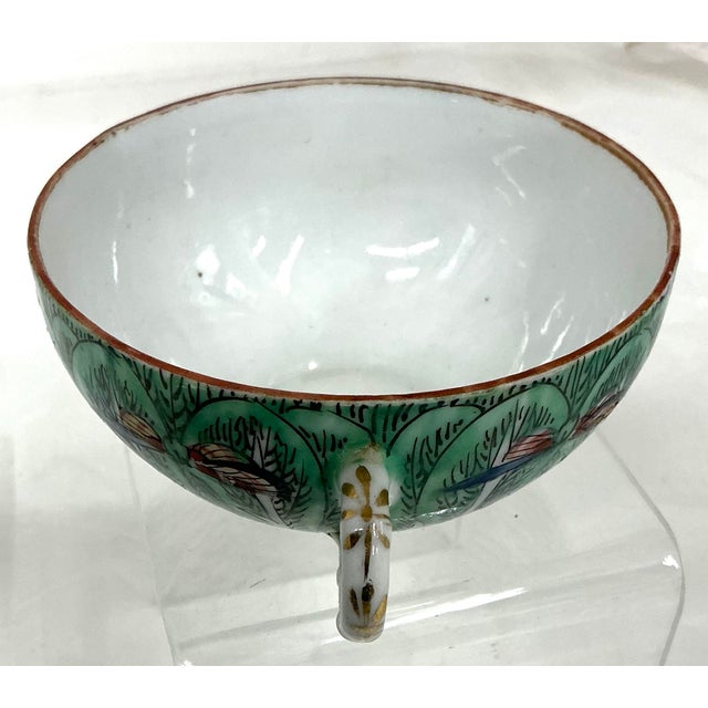 Ceramic Antique Chinese Export Famille Verte Covered Cup and Under-Plate Set For Sale - Image 7 of 12