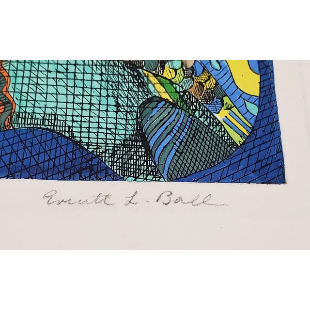 Everett Ball, Dream Tower in the Night, Lithograph Enhanced with Watercolor, 1975 For Sale - Image 4 of 5