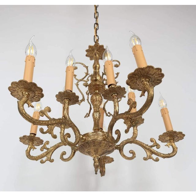Metal Antique Brass 10-Light Chandelier For Sale - Image 7 of 7