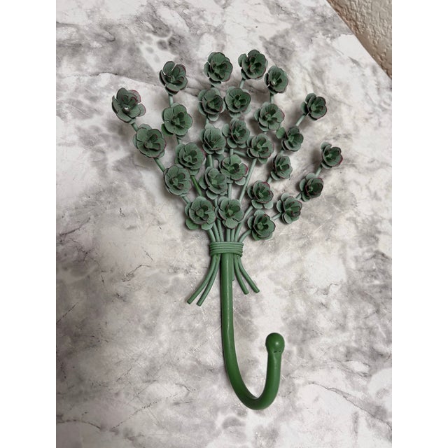 Vintage Textural Metal Floral Wall Hook For Sale - Image 4 of 6