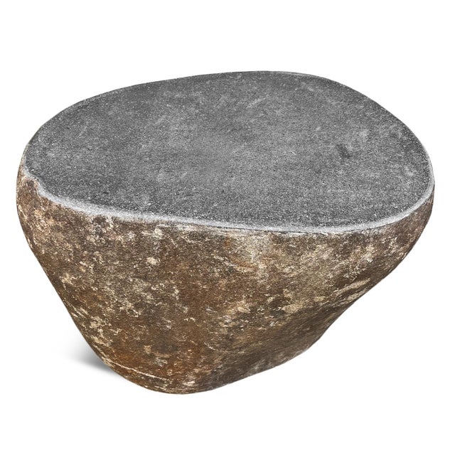 Contemporary Stone Boulder Vintage Rustic Outdoor Side Table Stool For Sale - Image 3 of 5