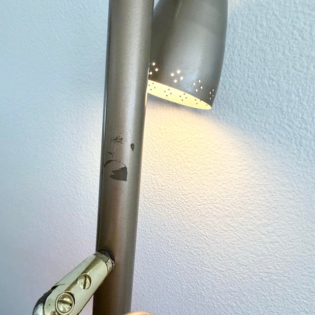 Mid Century Modern Tension Pole Lamp Bronze Punched Cone Shades 1960's Vintage For Sale - Image 4 of 12