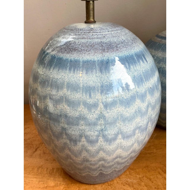 Vintage Blue Glazed Ceramic Table Lamps - Set of 2 For Sale - Image 10 of 18