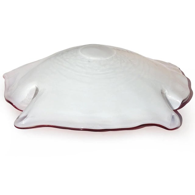 Glass Vintage Murano Dark Pink Rim Copper Aventurine Swirls Italian Art Glass Decorative Leaf Shaped Bowl For Sale - Image 7 of 7