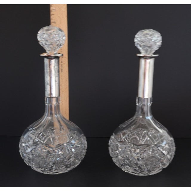 Transparent Antique European Cut Crystal Decanters With 880 Silver Collars - a Pair For Sale - Image 8 of 8