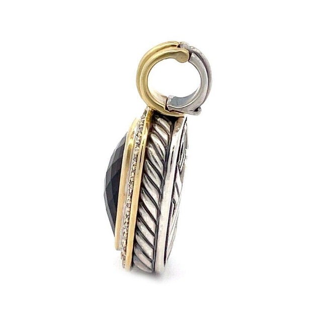 Designer Diamond Smoky Quartz Sterling Silver 18k Yellow Gold Long Pendant For Sale - Image 4 of 5