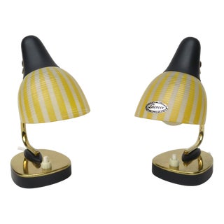 Brass, Anthracite and Glass Bedside Lamps from Lacroix, 1950s, Set of 2 For Sale