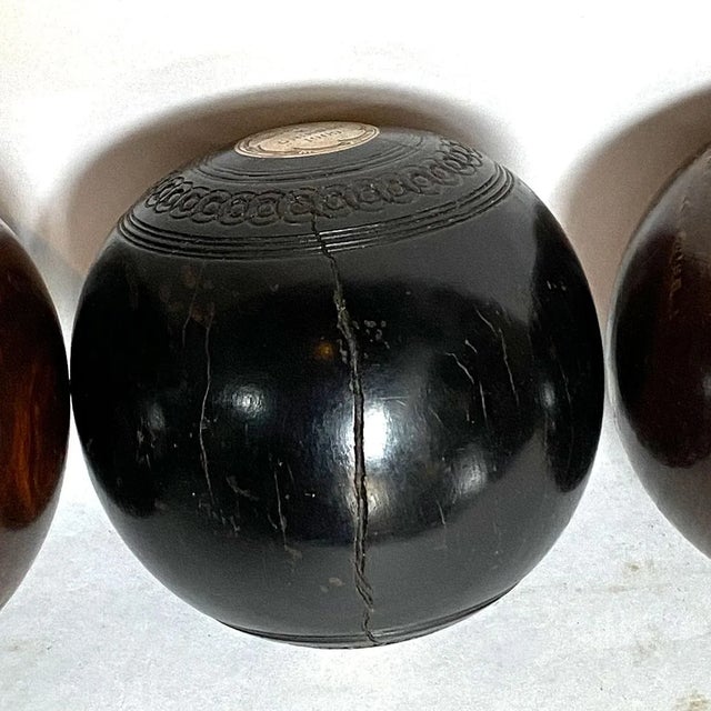 Collection of Four Scottish Thomas Taylor and English Lignum Vitae Lawn Balls For Sale - Image 11 of 16