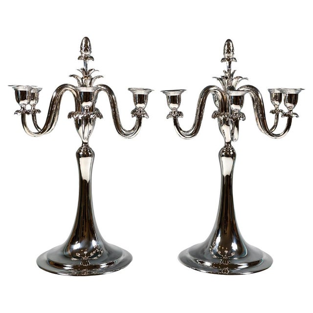 Art Nouveau 6-Flame Silver Candelabra attributed to J.C. Klinkosch, Vienna, 1900s, Set of 2 For Sale - Image 11 of 11