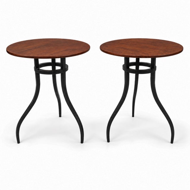 Baker Milling Road Modern British Colonial Style Mahogany & Wrought Iron Side Tables - Pair For Sale - Image 9 of 11
