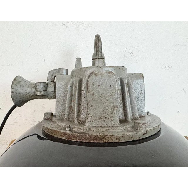 Black Enamel and Cast Iron Industrial Cage Pendant Light from Elektrosvit, 1960s For Sale - Image 13 of 18