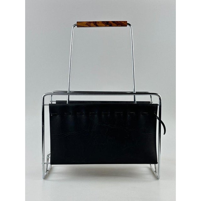 Mid-Century Newspaper Stand in Metal and Teak, 1970s For Sale - Image 6 of 15
