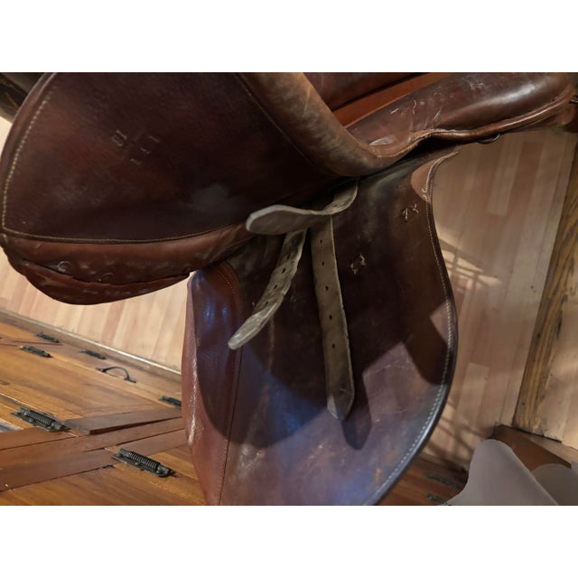 Animal Skin Vintage English Jumping Saddle For Sale - Image 7 of 12