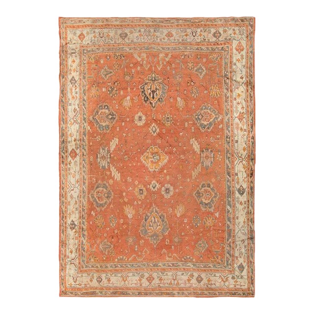 Pumpkin Orange Antique Square Large Oushak Rug - 12'5" x 14' For Sale