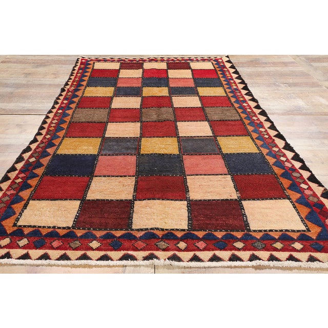 Red Vintage Persian Checkerboard Rug - 04'07 X 09'02 For Sale - Image 8 of 9