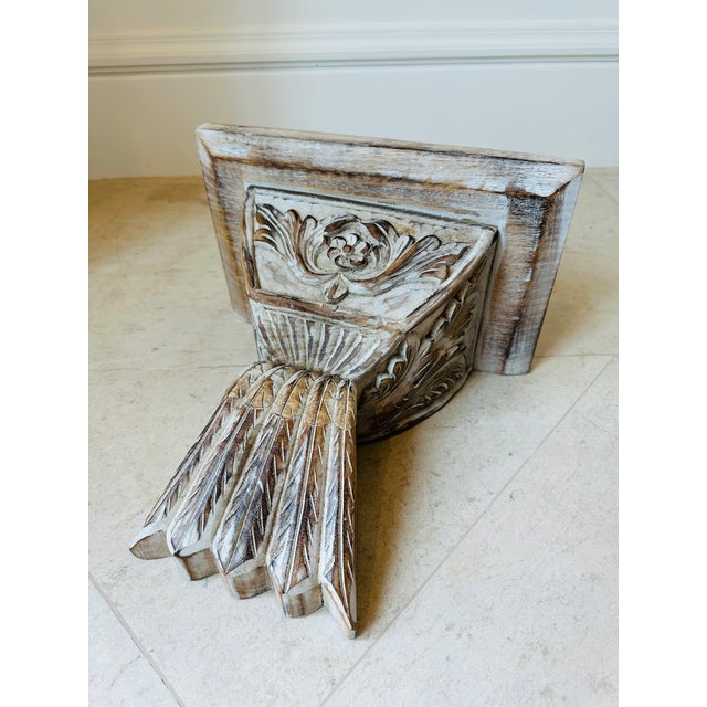 Vintage Handcarved Whitewashed Wood Corbel Wall Shelf For Sale - Image 12 of 14
