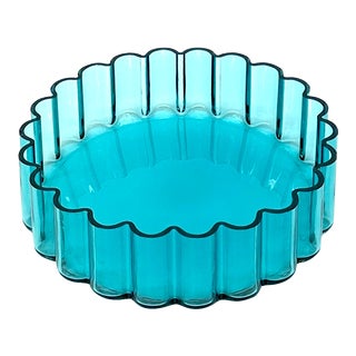 Dansk Fluted Turquoise Glass Bowl For Sale