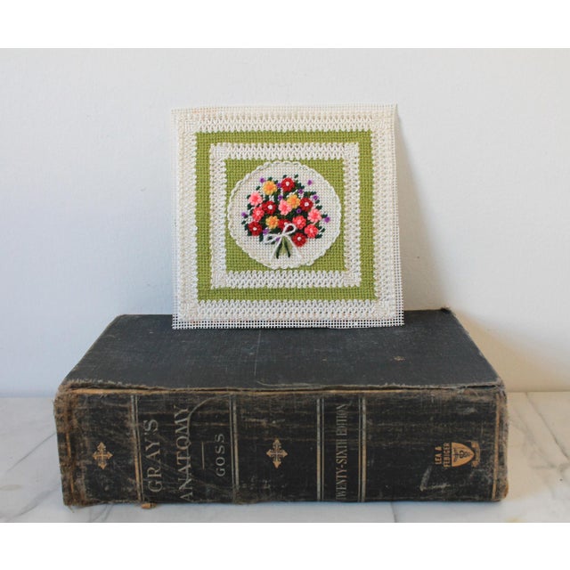 Farmhouse Vintage Unframed Floral Needlepoint Wall Hanging For Sale - Image 3 of 6