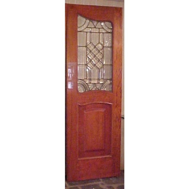 Neoclassical Pair of Mahogany Raised Panel Leaded Glass Doors-Pivot Hinge Swinging Both Ways For Sale - Image 4 of 6