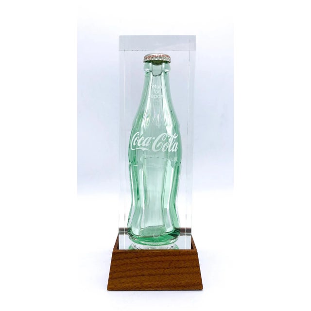 1970's Pop Art Lucite Sculpture Coke Coca-Cola Bottle With Wood Base For Sale - Image 9 of 13