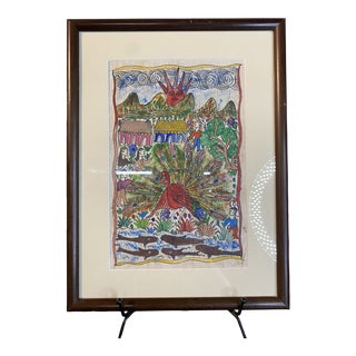 Mexican Folk Art Amate Bark Painting For Sale