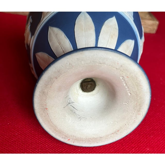 Antique 19th Century Wedgwood Dark Blue Jasperware Oinoche Vase, Urn or Ewer Decorated With Apollo and the Muses Circa 1850 For Sale - Image 14 of 18