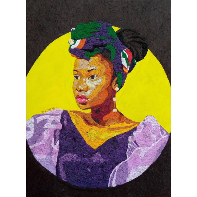 Precious and Pressured by Grace Awe | Thread and acrylic on canvas Portrait of a woman in traditional attire For Sale
