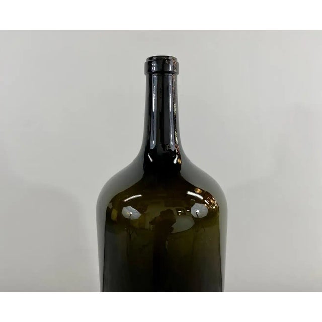 Large Vintage Demijohn Style Dark Green Blown Glass Wine Bottle, a Pair For Sale - Image 4 of 11