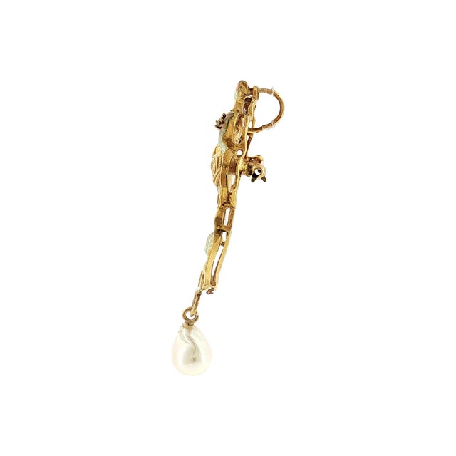 Art Nouveau 14kyg 1960's Art Nouveau Revival Enameled and Diamond Pin/ Pendant For Sale - Image 3 of 5