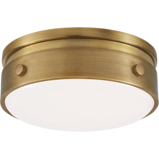 Modern Thomas O'Brien for Visual Comfort Signature Hicks 5.5" Solitaire Flush Mount in Hand-Rubbed Antique Brass with White Glass For Sale - Image 3 of 4