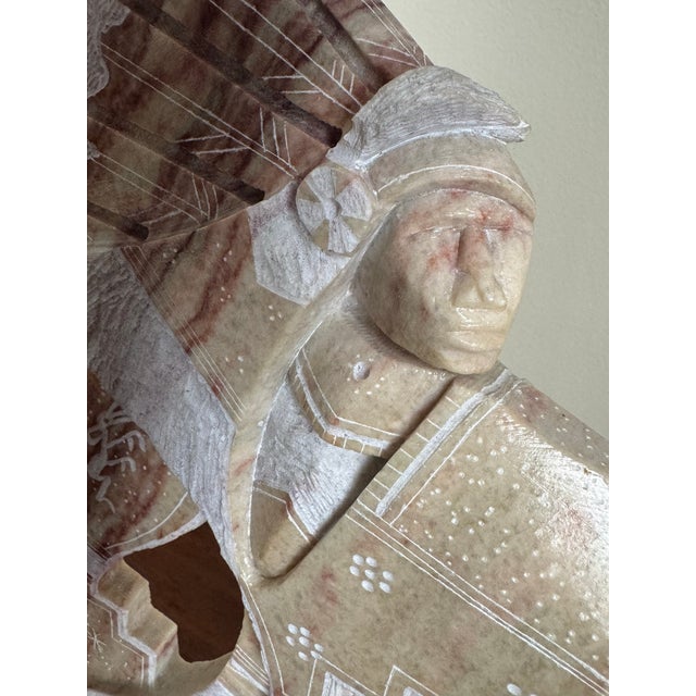 Richard Silver Navajo Alabaster Chief Sculpture by Richard Silver, 1980s Gallery Scale - 13" For Sale - Image 4 of 12