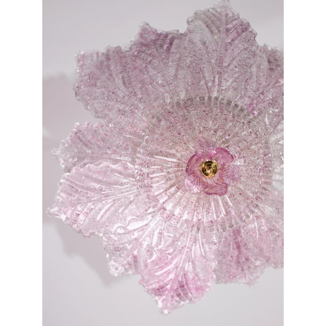 Set of 2 Vintage Ballarò Italian Pink Murano Glass Leaves Ceiling Light or Flush Mount For Sale - Image 9 of 12