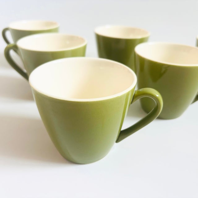 Mid 20th Century Green and White Ceramic Mugs - Set of 6 For Sale - Image 4 of 8