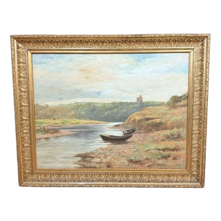 A.Monier, Lakeside Landscape, 1890s, Oil on Canvas For Sale
