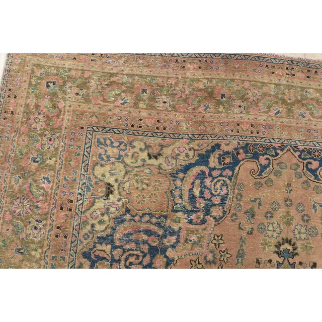 Textile Tabriz Rug 8’1” X 10’11” Pink Wool Vintage Distressed Hand-Knotted Carpet For Sale - Image 7 of 15