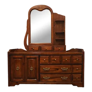 Bassett Furniture Forest Pine Collection Rustic Americana 81" Double Door Dresser W. Mirror 2281-247 / 2281-244