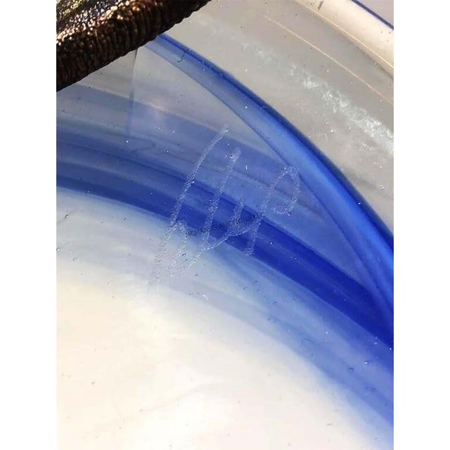 Metal 1980s Vintage Signed Filip Ravert Romanian Studio Art Glass Bowl With Sculptural Bronze Overlay For Sale - Image 7 of 7