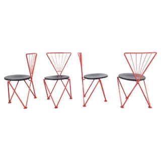 Vintage Red Metal Dining Chairs from Jozef Hoffmann, 1980s, Set of 4 For Sale
