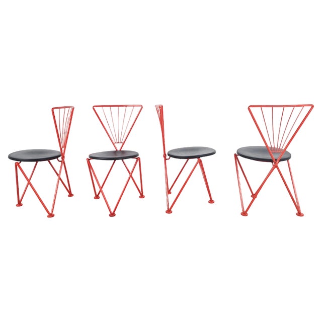 Vintage Red Metal Dining Chairs from Jozef Hoffmann, 1980s, Set of 4 For Sale