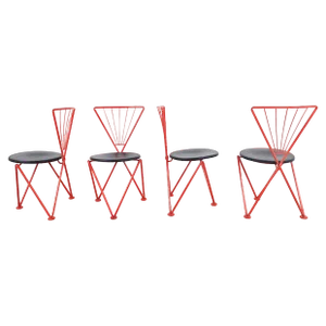 Vintage Red Metal Dining Chairs from Jozef Hoffmann, 1980s, Set of 4