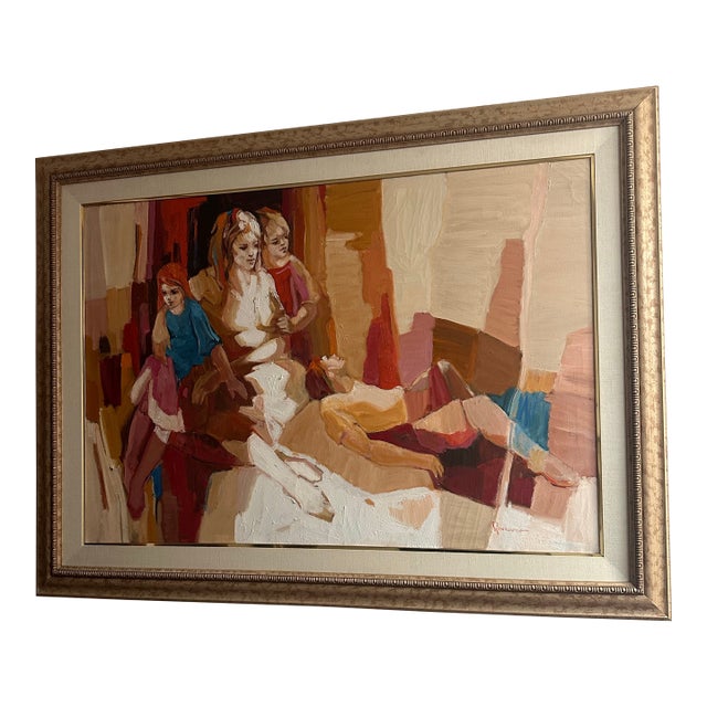 Large 1960s Mid-Century Figurative Abstract Oil Painting by Irving Rosenzweig 1960s (Or Mid-20th Century) For Sale