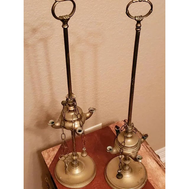 19th Century Italian Brass Lucerna Oil Lamps - a Pair For Sale - Image 9 of 11