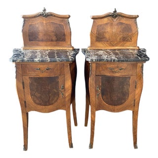 Antique French Louis XV Marble Top Nightstands -a Pair For Sale
