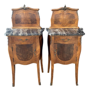 Antique French Louis XV Marble Top Nightstands -a Pair