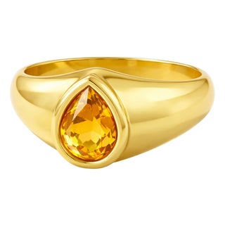 Citrine Signet Gemstone Ring | November Birthstone Silver Handmade Bezel Setting Ring | Wedding Engagement Ring, Size 7 For Sale