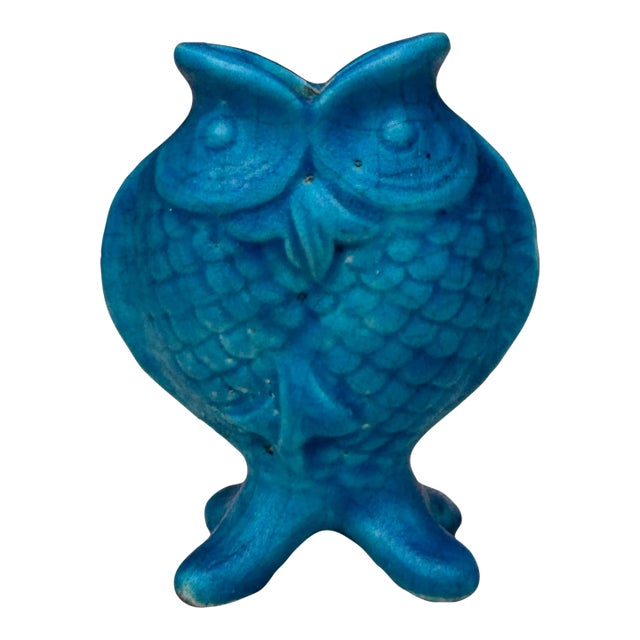 Small French Art Deco Turquoise Fish Vase Lachenal For Sale