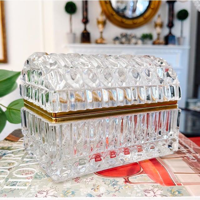Vintage Large Domed Crystal Casket Box With Brass Frame For Sale - Image 16 of 16